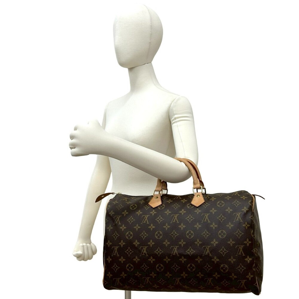 LOUIS VUITTON Authentic Brown Monogram Leather Speedy 40 Boston Bag - Picture 2 of 9